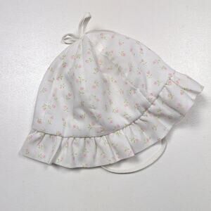 Vintage Bucket Hat Baby Girls Size 0-6m White Rosette Floral
